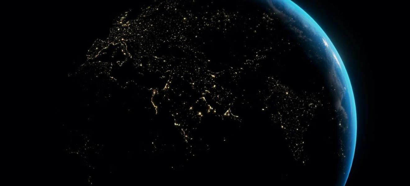 A satellite image of the earth at night time