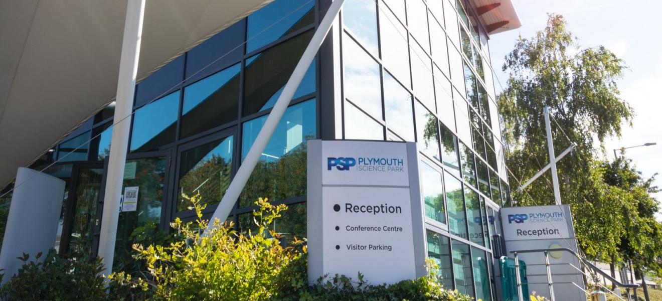 A photograph showing the main reception of Plymouth Science Park on a sunny day