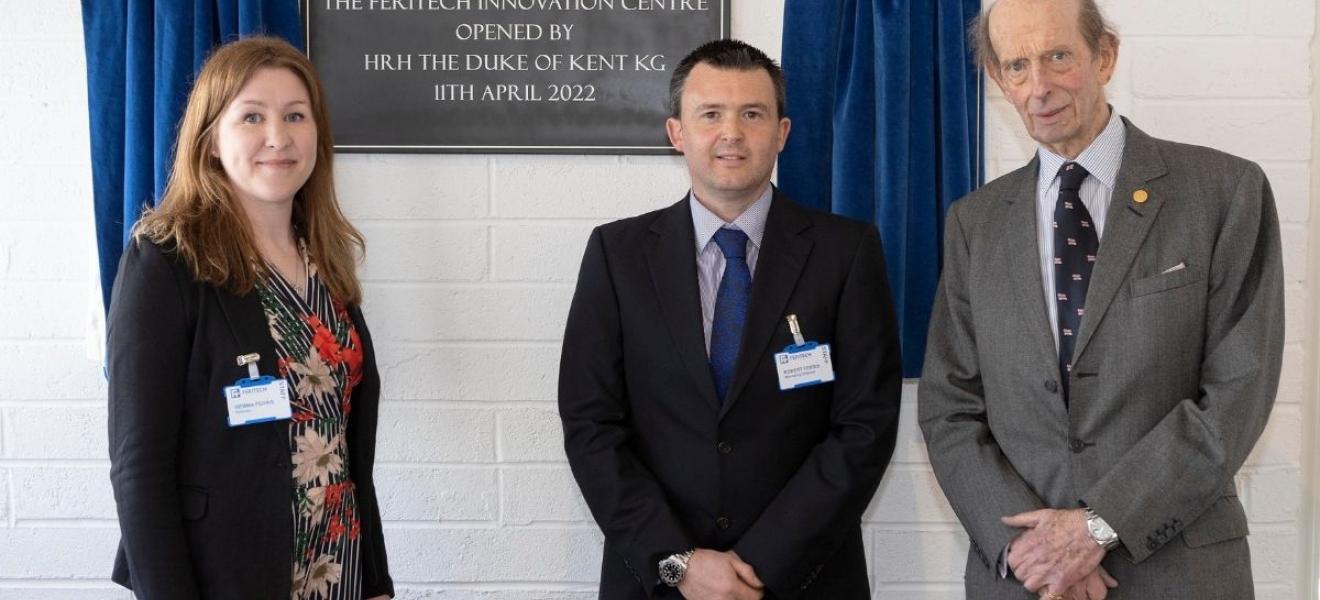 From L to R: Gemma Ferris, Rob Ferris, HRH The Duke of Kent From L to R: Gemma Ferris, Rob Ferris, HRH The Duke of Kent