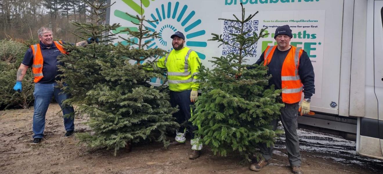 JF Christmas trees The Jurassic Fibre team with Christmas trees