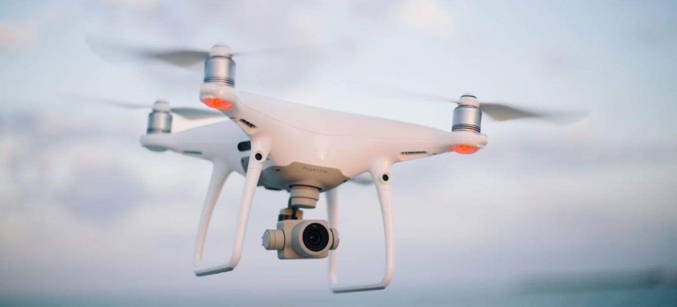 A drone flying over the sea