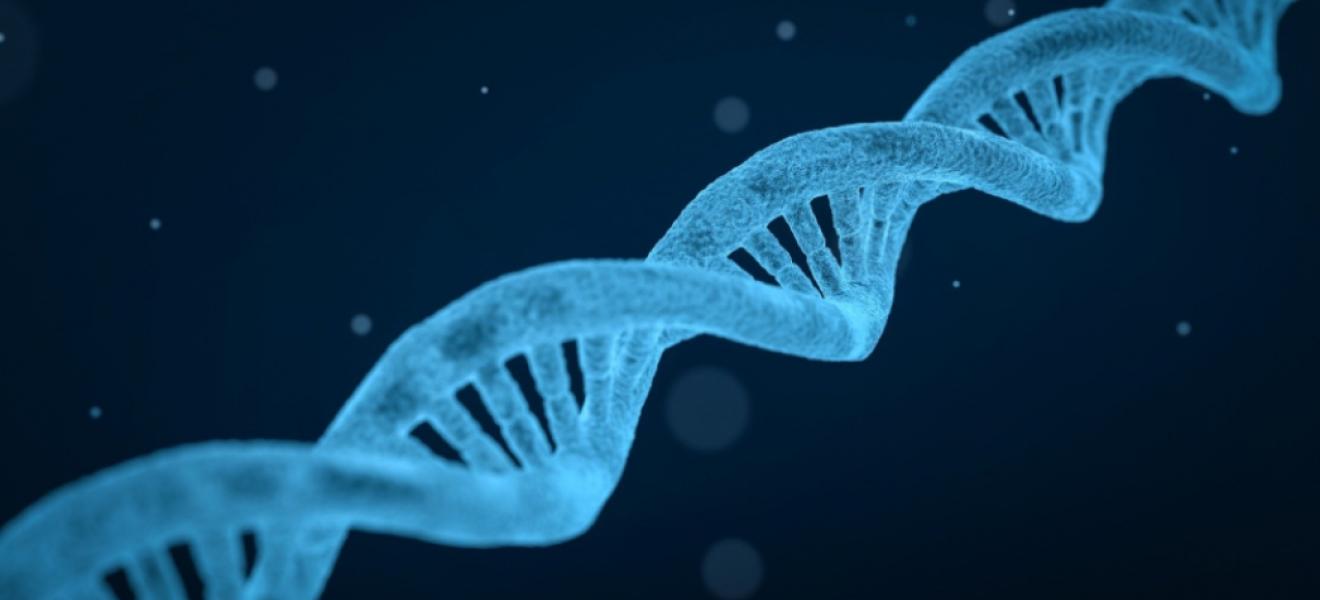 Light blue DNA Double Helix on a dark blue background