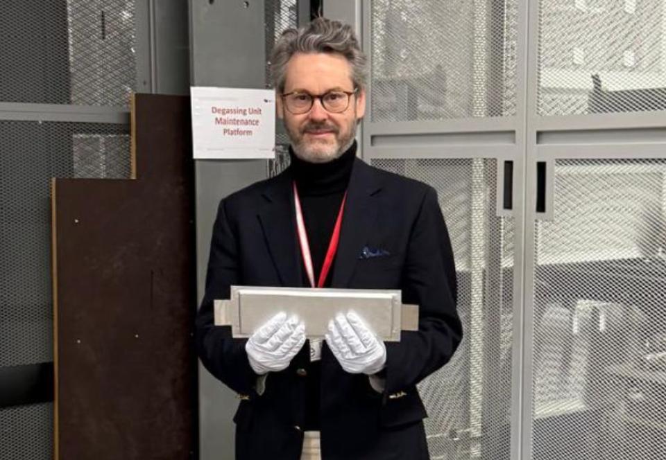 COO Christian Marston at UKBIC with one of the batteries