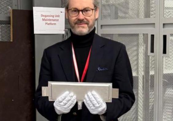 COO Christian Marston at UKBIC with one of the batteries COO Christian Marston at UKBIC with one of the batteries