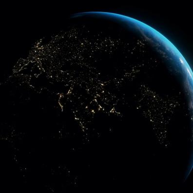 A satellite image of the earth at night time