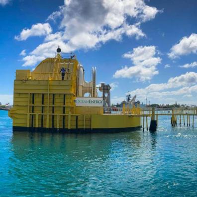 The OE35, the world’s largest floating wave energy device. Credit: OceanEnergy.