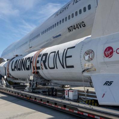 Launch technicians prepare LauncherOne for Above the Clouds mission.