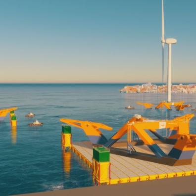 Gazelle floating offshore wind platform being assembled on a Tugdock Submersible Platform