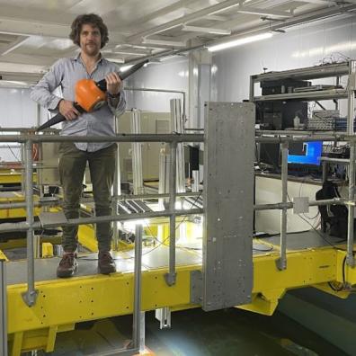 George Dadd, HydroWing Lead Turbine Engineer, at hydrodynamic testing lab in Scotland.
