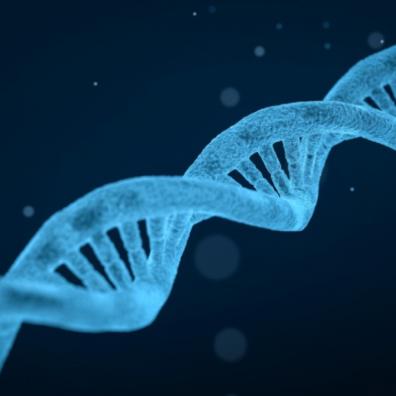 Light blue DNA Double Helix on a dark blue background